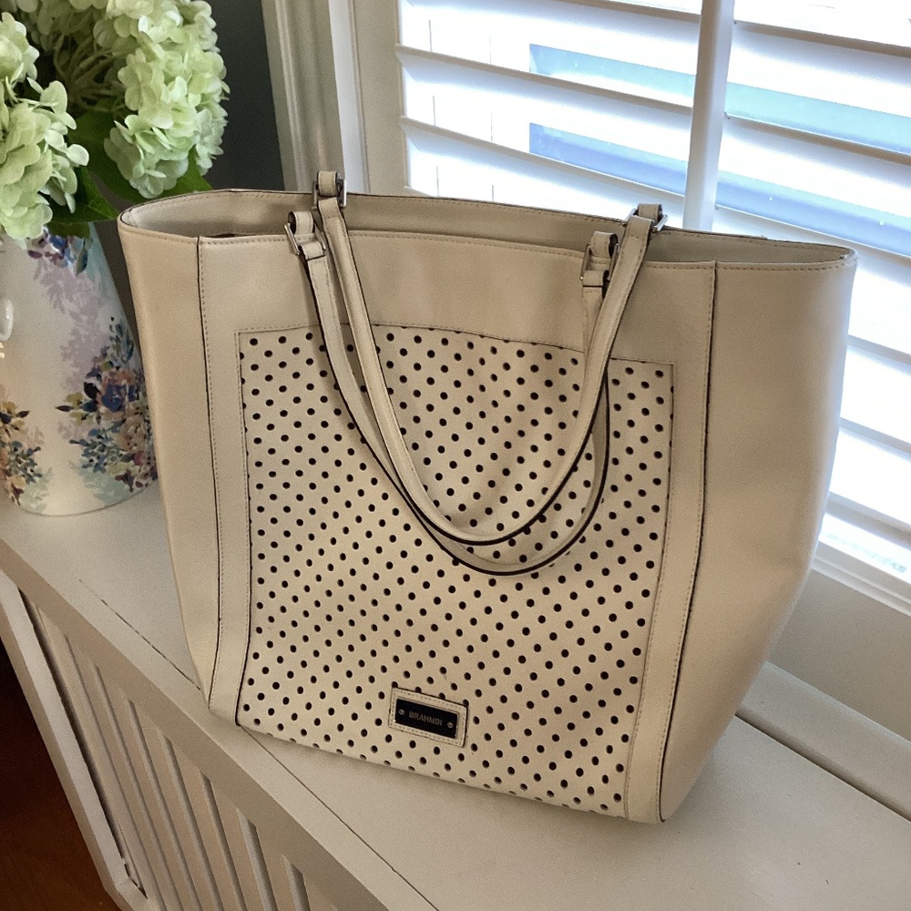 Brahmin white tote bag
